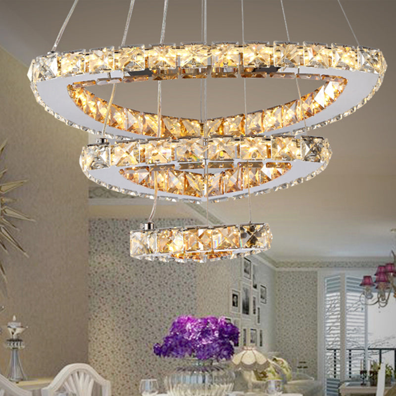 3-Tier LED Chandelier Light Fixture Chrome Drop Pendant - Rebooters