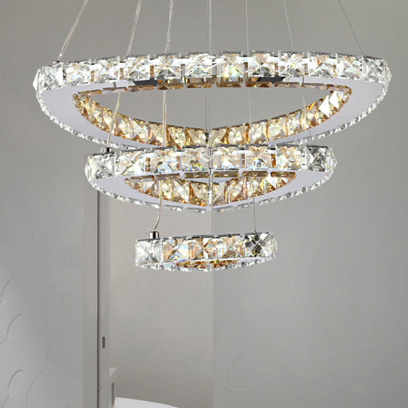 3-Tier LED Chandelier Light Fixture Chrome Drop Pendant - Rebooters