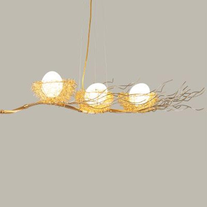 Artistic 3-Light Hanging Light Beige Nest and Egg Fixture - Rebooters