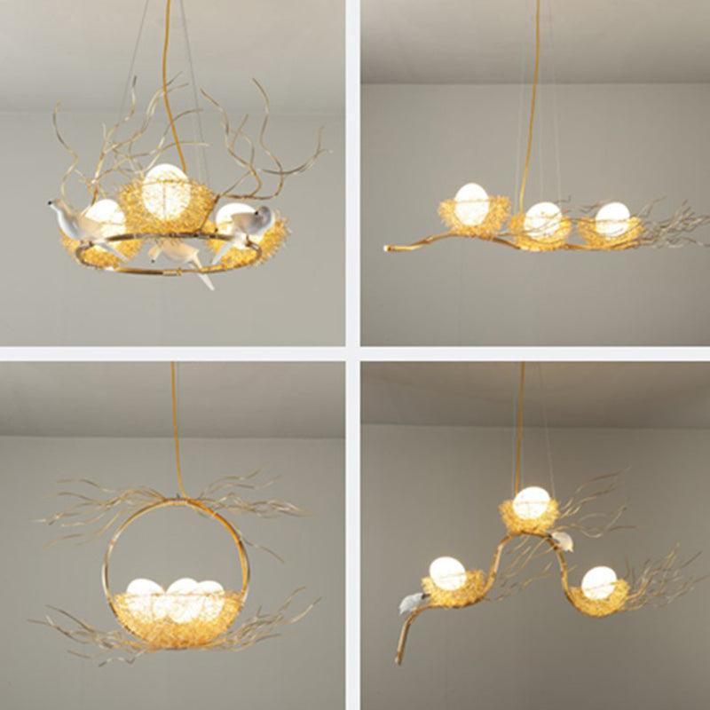 Artistic 3-Light Hanging Light Beige Nest and Egg Fixture - Rebooters