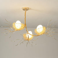 Artistic 3-Light Hanging Light Beige Nest and Egg Fixture - Rebooters