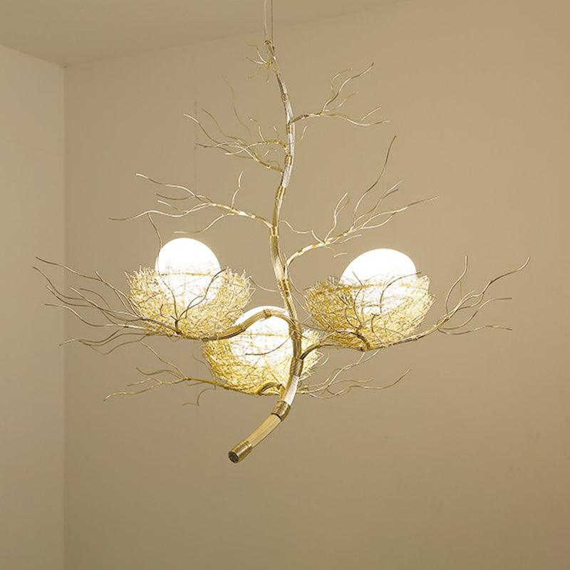 Artistry Nest Shaped Pendant Light Aluminum 3 Heads Chandelier - Rebooters