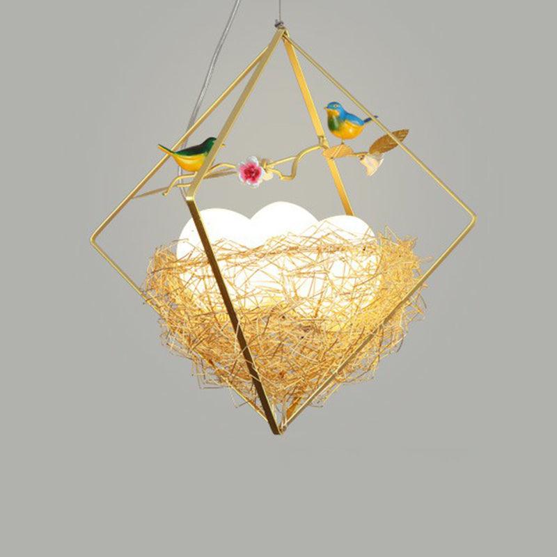 Birds Nest Chandelier Nordic Metal 3-Light Beige Hanging Light - Rebooters