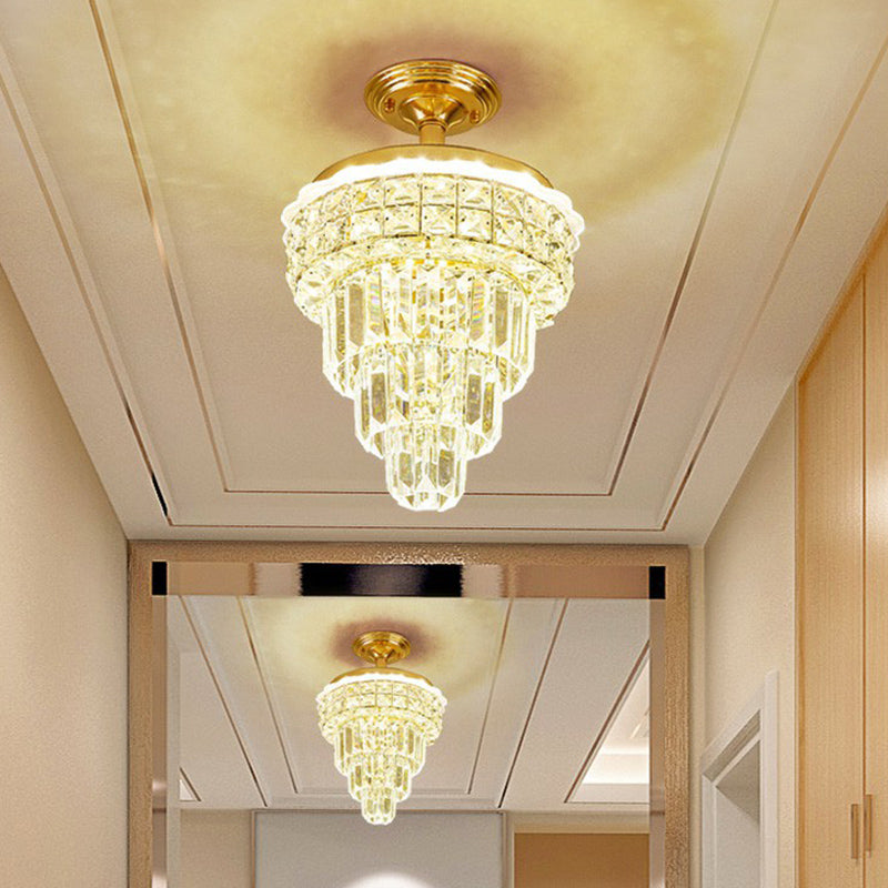 Tapered Foyer Chandelier Lamp Clear Optical Crystal Minimalist Pendant Light in Brass - Rebooters