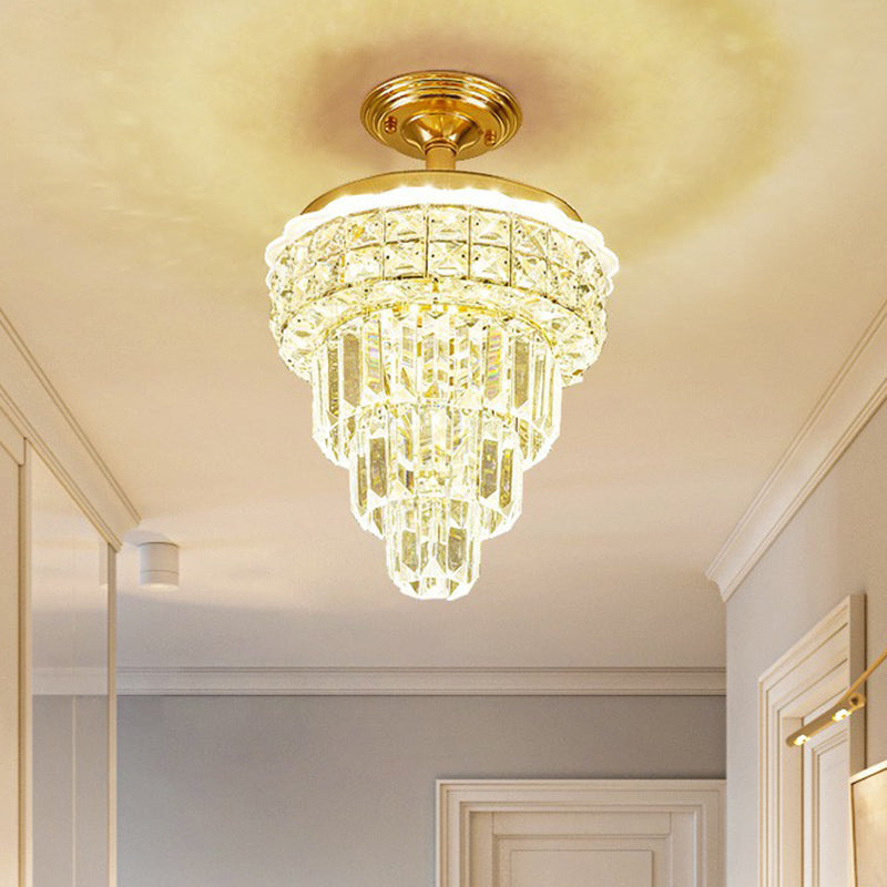 Tapered Foyer Chandelier Lamp Clear Optical Crystal Minimalist Pendant Light in Brass - Rebooters