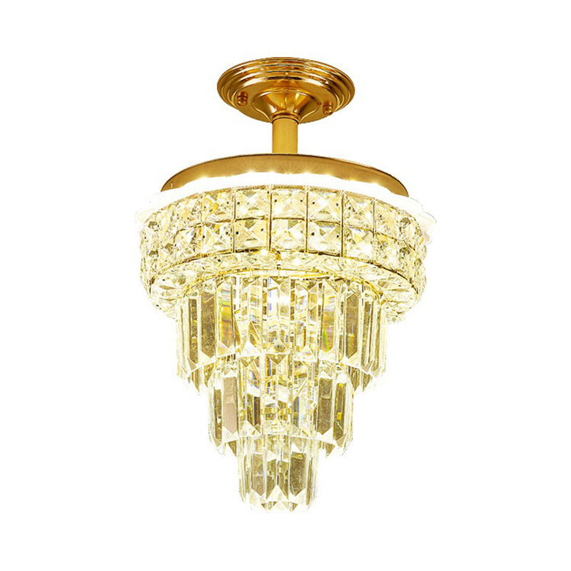 Tapered Foyer Chandelier Lamp Clear Optical Crystal Minimalist Pendant Light in Brass - Rebooters