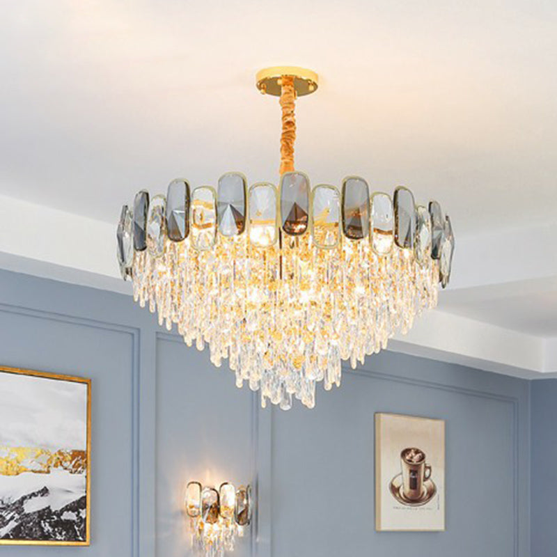 Beveled Cut Crystal Cone Chandelier Clear Suspension Light - Rebooters