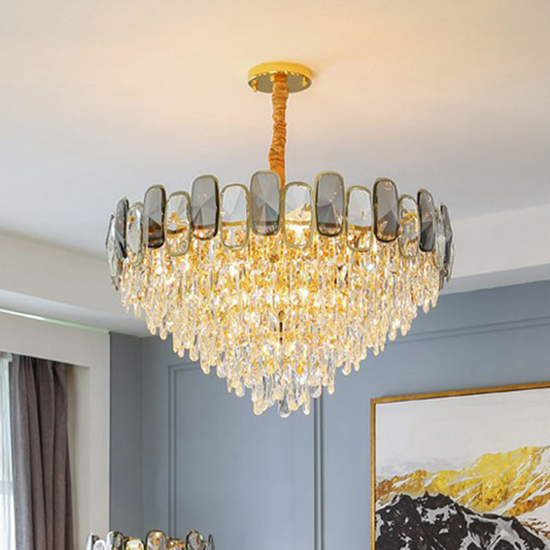 Beveled Cut Crystal Cone Chandelier Clear Suspension Light - Rebooters