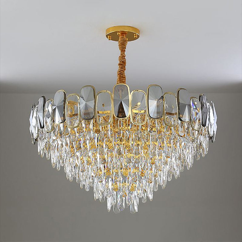 Beveled Cut Crystal Cone Chandelier Clear Suspension Light - Rebooters