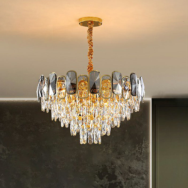 Beveled Cut Crystal Cone Chandelier Clear Suspension Light - Rebooters