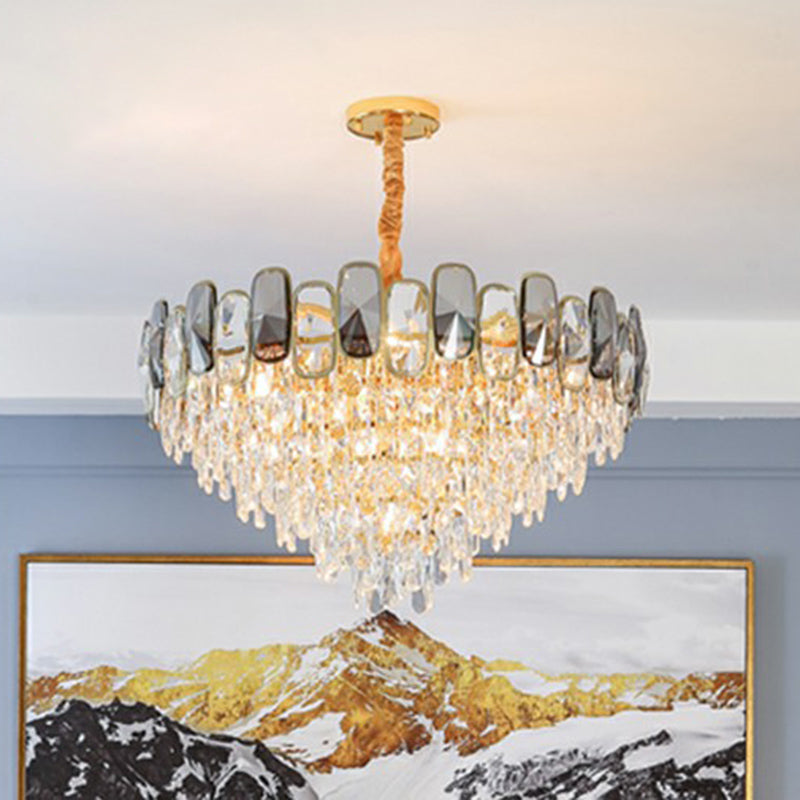 Beveled Cut Crystal Cone Chandelier Clear Suspension Light - Rebooters