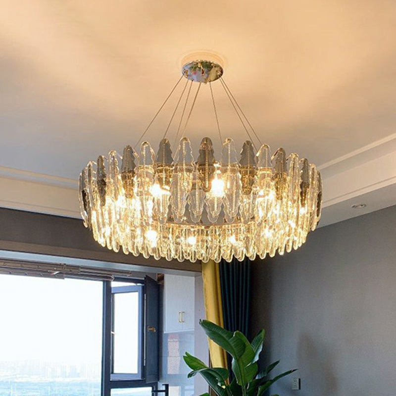 Modern Round Ceiling Hang Light Crystal Leaf 9 Bulbs Chandelier - Rebooters