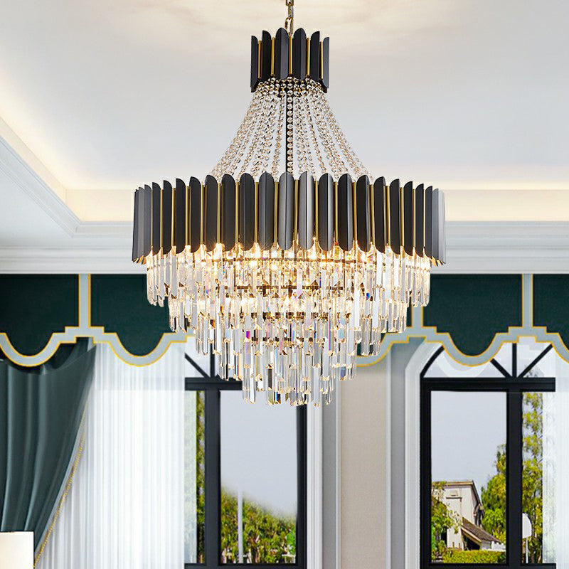 Modern Empire Chandelier Prismatic Crystal 11-Light Pendant Black - Rebooters