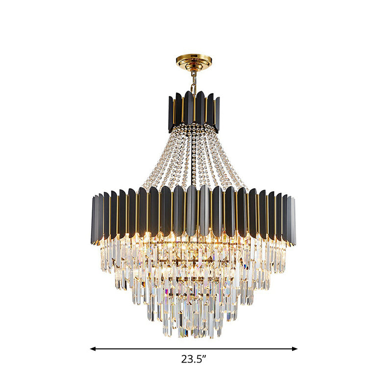 Modern Empire Chandelier Prismatic Crystal 11-Light Pendant Black - Rebooters