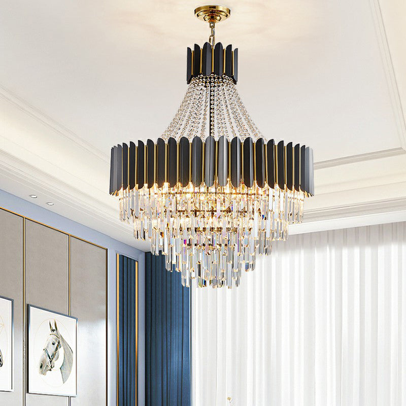 Modern Empire Chandelier Prismatic Crystal 11-Light Pendant Black - Rebooters