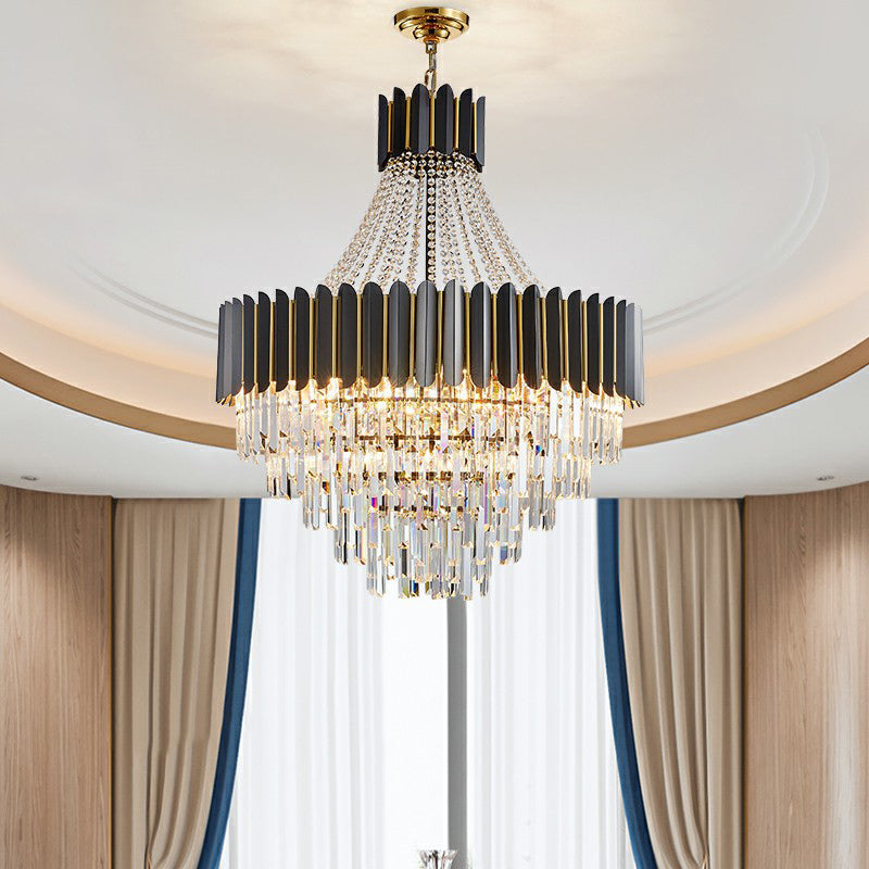 Modern Empire Chandelier Prismatic Crystal 11-Light Pendant Black - Rebooters