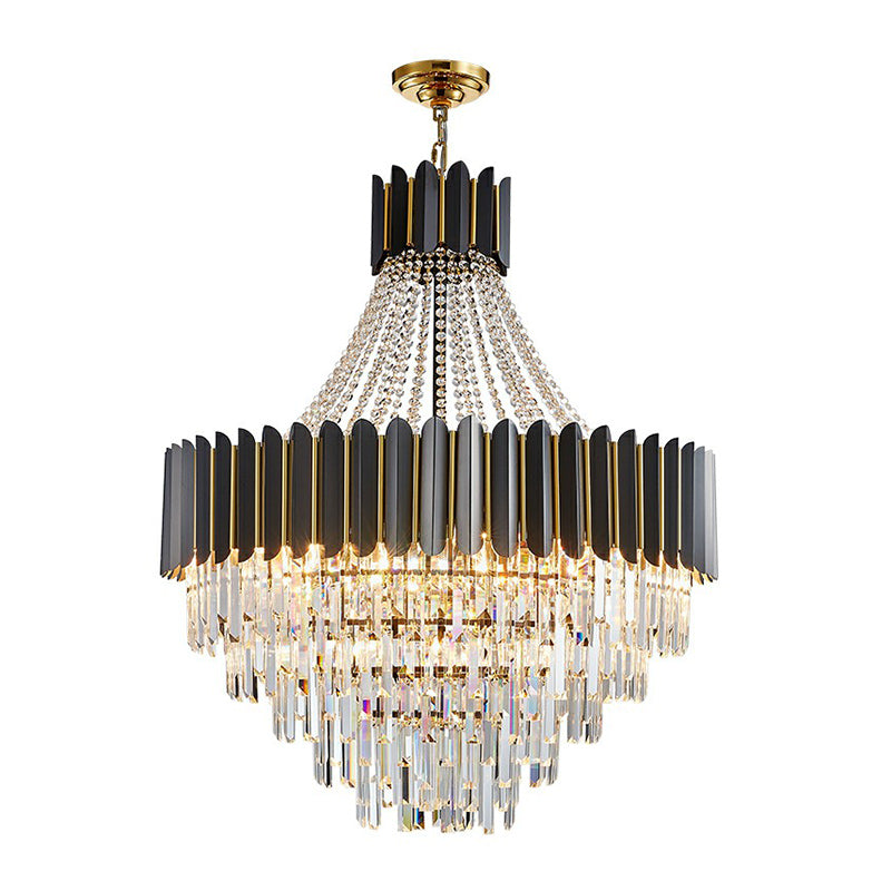 Modern Empire Chandelier Prismatic Crystal 11-Light Pendant Black - Rebooters