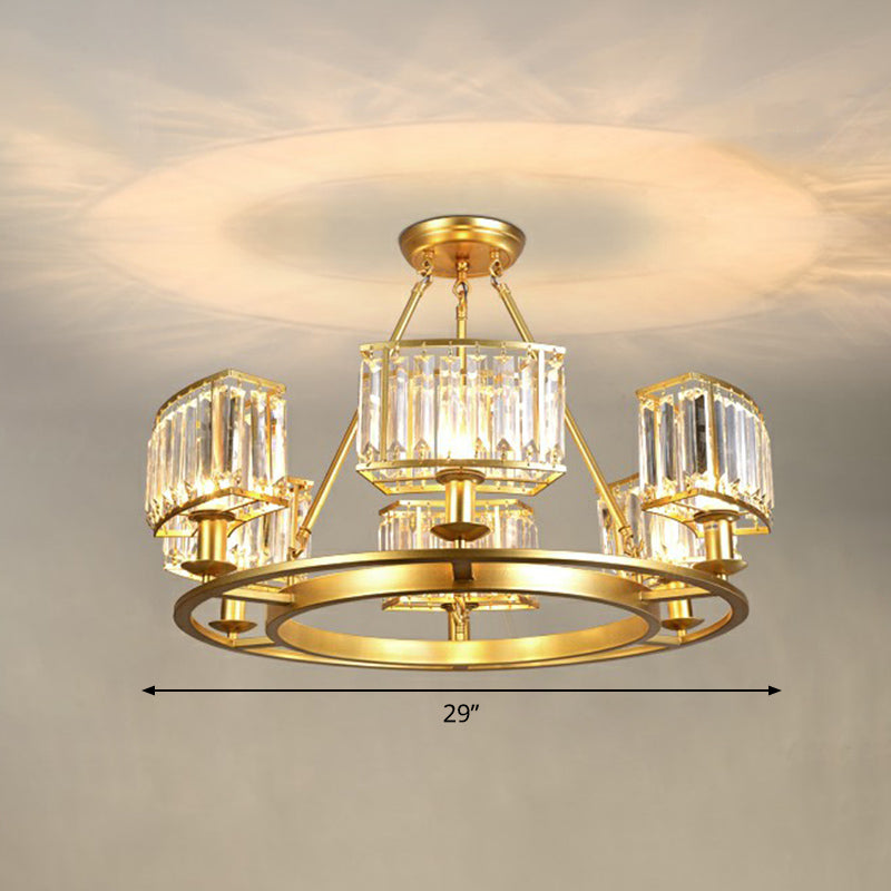 Gold Finish Circular Up Chandelier Minimalist Crystal Lamp - Rebooters