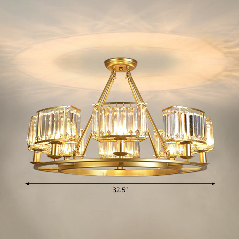 Gold Finish Circular Up Chandelier Minimalist Crystal Lamp - Rebooters