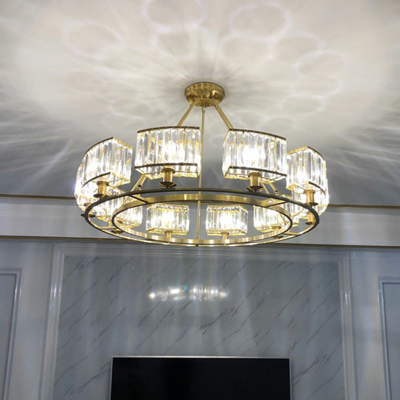 Gold Finish Circular Up Chandelier Minimalist Crystal Lamp - Rebooters