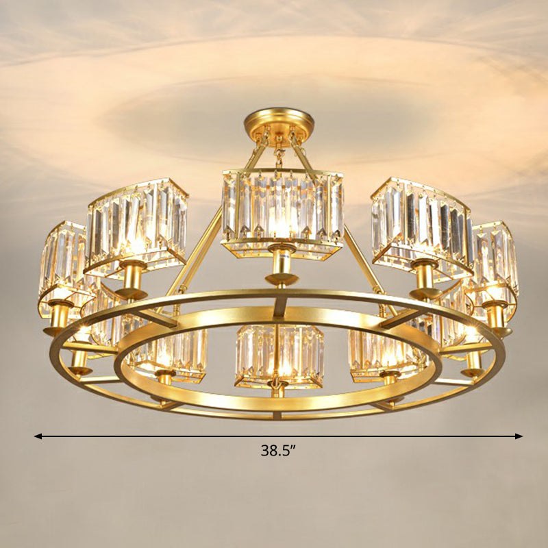 Gold Finish Circular Up Chandelier Minimalist Crystal Lamp - Rebooters