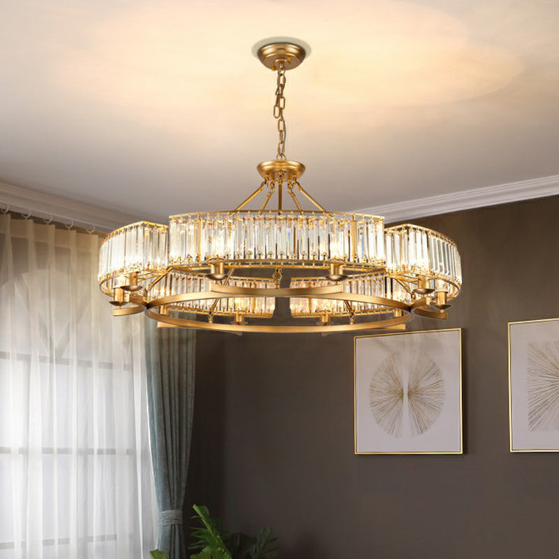 Gold Finish Circular Up Chandelier Minimalist Crystal Lamp - Rebooters