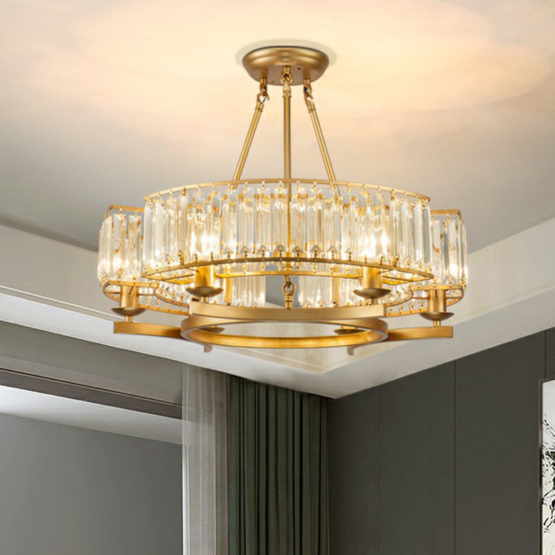 Gold Finish Circular Up Chandelier Minimalist Crystal Lamp - Rebooters