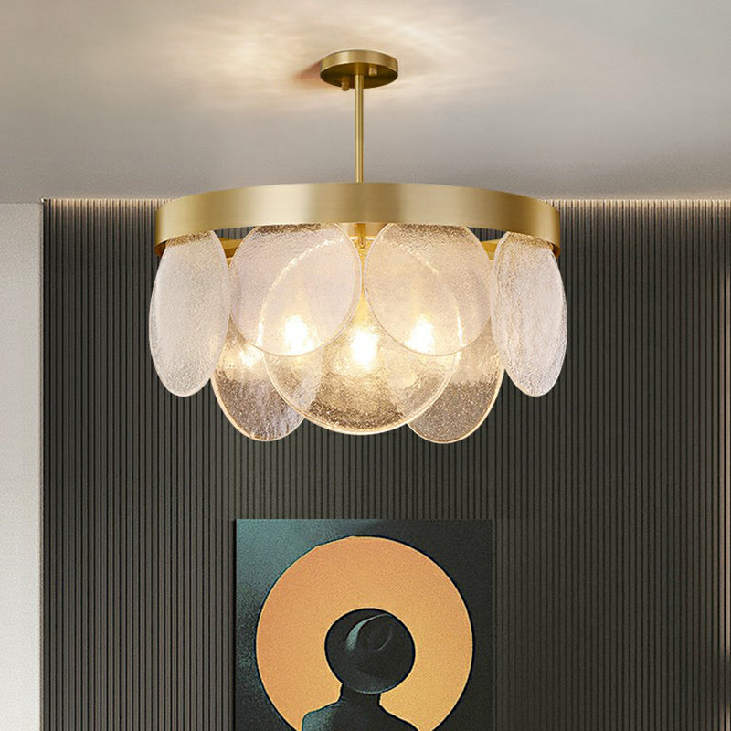 Postmodern Disc Pendant Light Seeded Glass 3-Light Chandelier - Rebooters