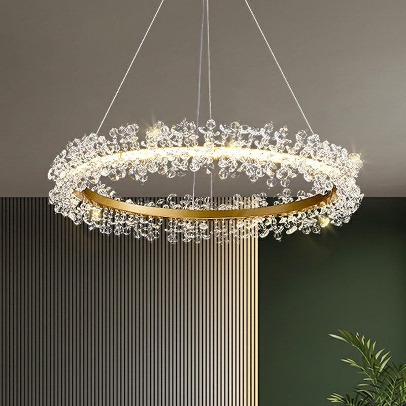 Simplicity Circle LED Chandelier Crystal Beads Lighting Fixture - Rebooters