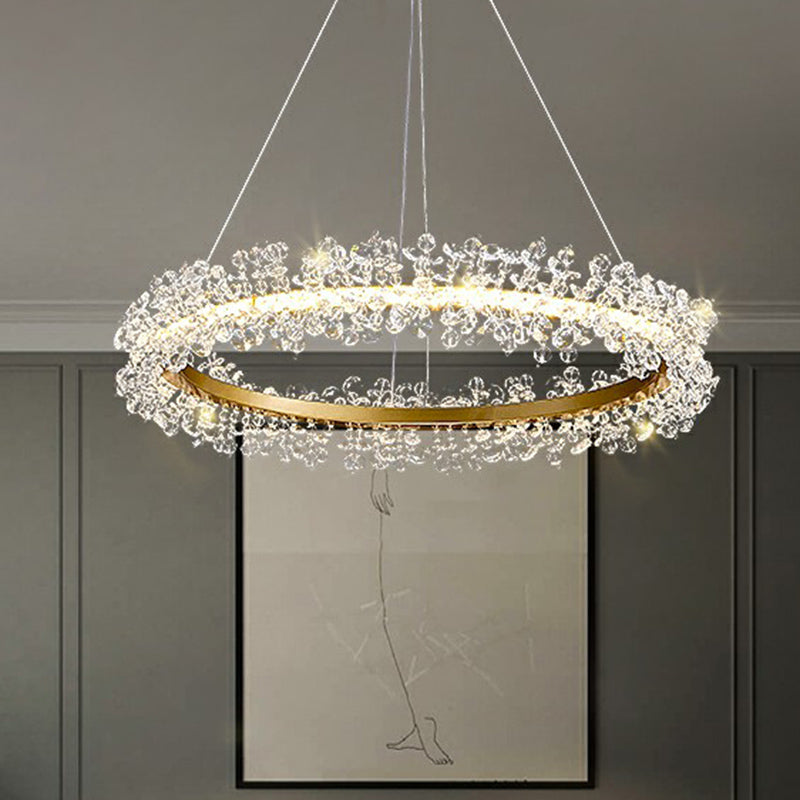 Simplicity Circle LED Chandelier Crystal Beads Lighting Fixture - Rebooters