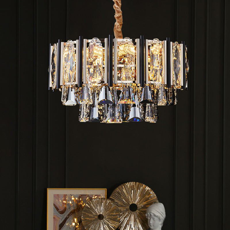 Modern Layered Chandelier Light Clear Beveled Crystal Design - Rebooters