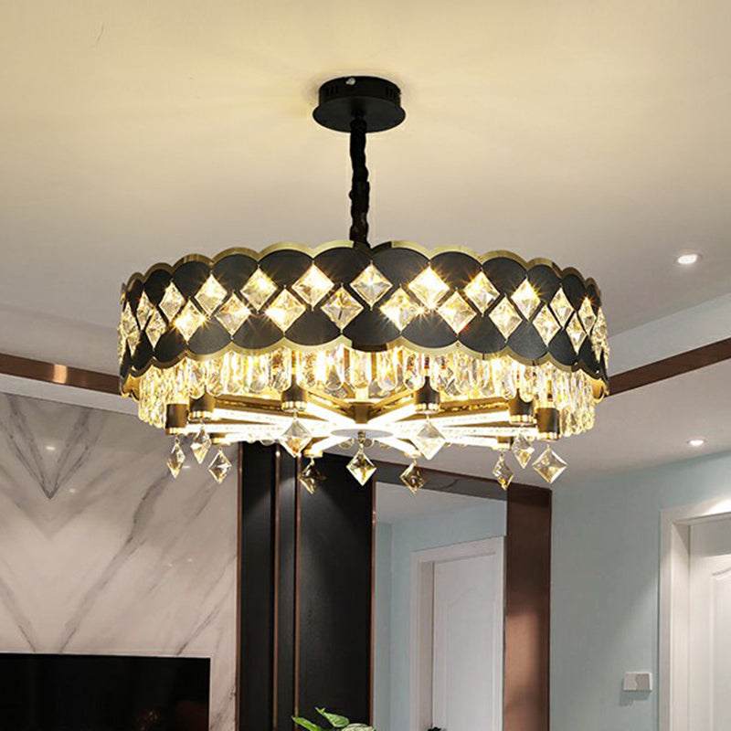 Round K9 Crystal Pendant Lamp Black Ceiling Chandelier - Rebooters