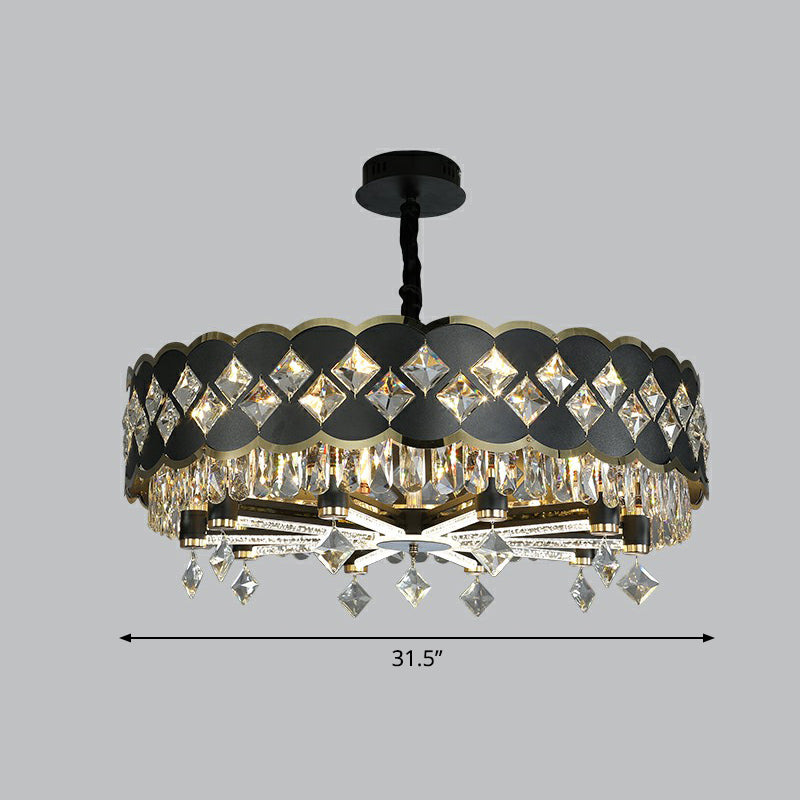 Round K9 Crystal Pendant Lamp Black Ceiling Chandelier - Rebooters