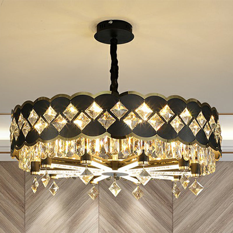 Round K9 Crystal Pendant Lamp Black Ceiling Chandelier - Rebooters