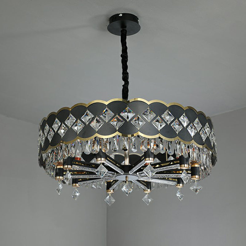 Round K9 Crystal Pendant Lamp Black Ceiling Chandelier - Rebooters