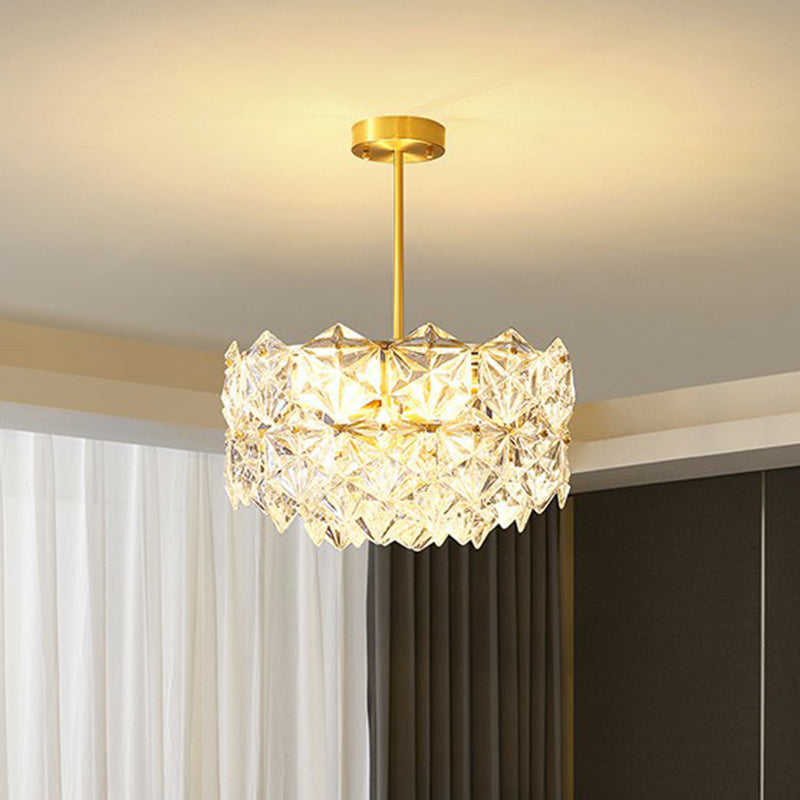 Hexagonal Dining Room Hanging Lamp Carved Crystal Chandelier - Rebooters