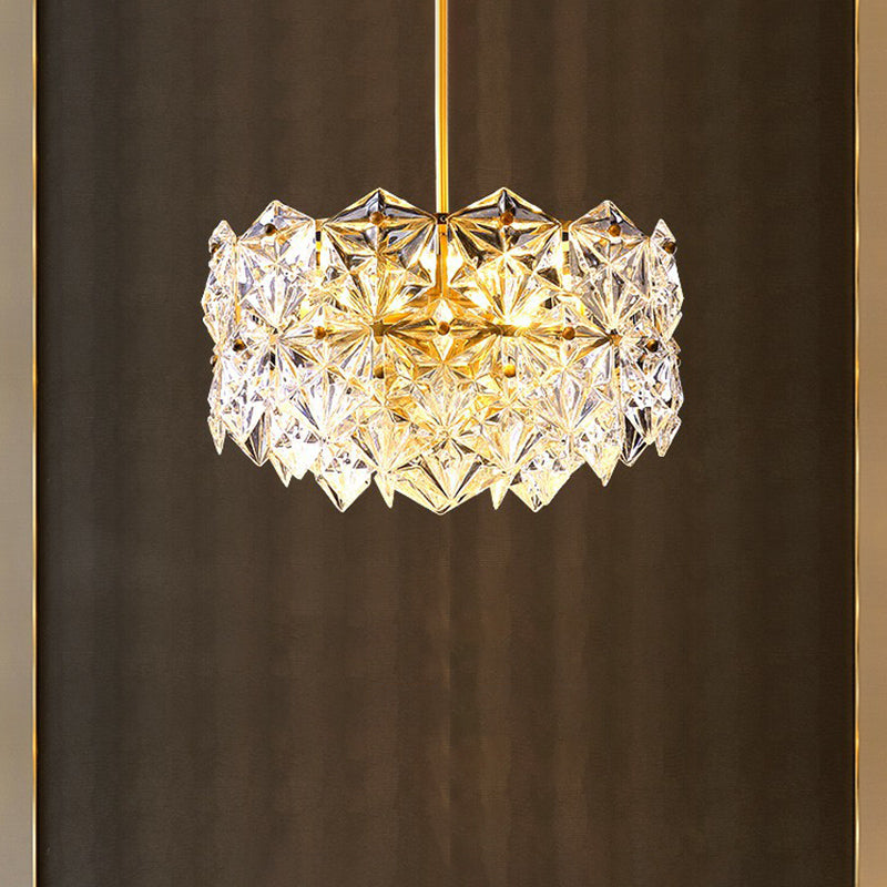 Hexagonal Dining Room Hanging Lamp Carved Crystal Chandelier - Rebooters