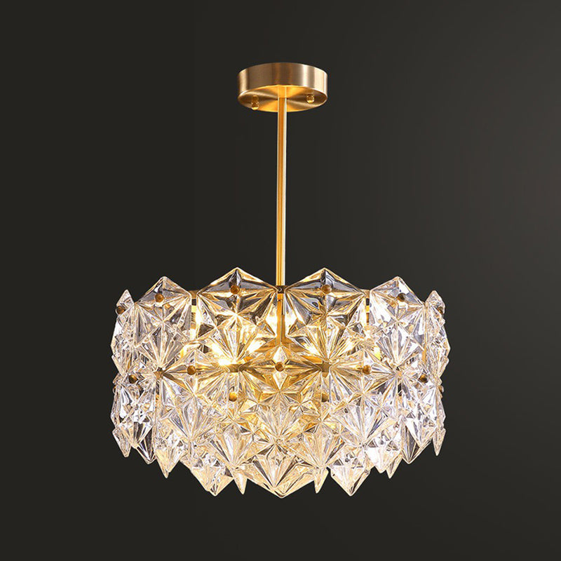 Hexagonal Dining Room Hanging Lamp Carved Crystal Chandelier - Rebooters