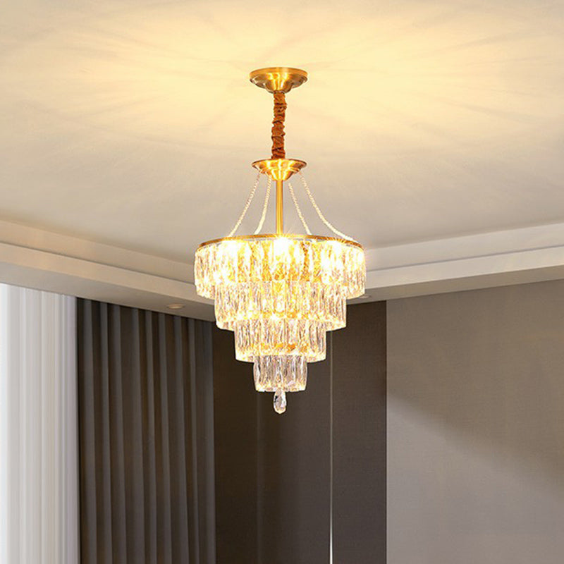 Minimalist Luxurious Conic Suspension Light Crystal 6 Lights Chandelier in Gold - Rebooters