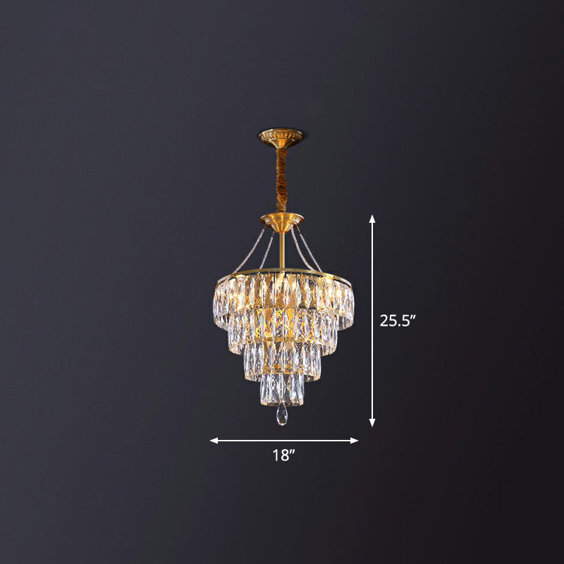 Minimalist Luxurious Conic Suspension Light Crystal 6 Lights Chandelier in Gold - Rebooters