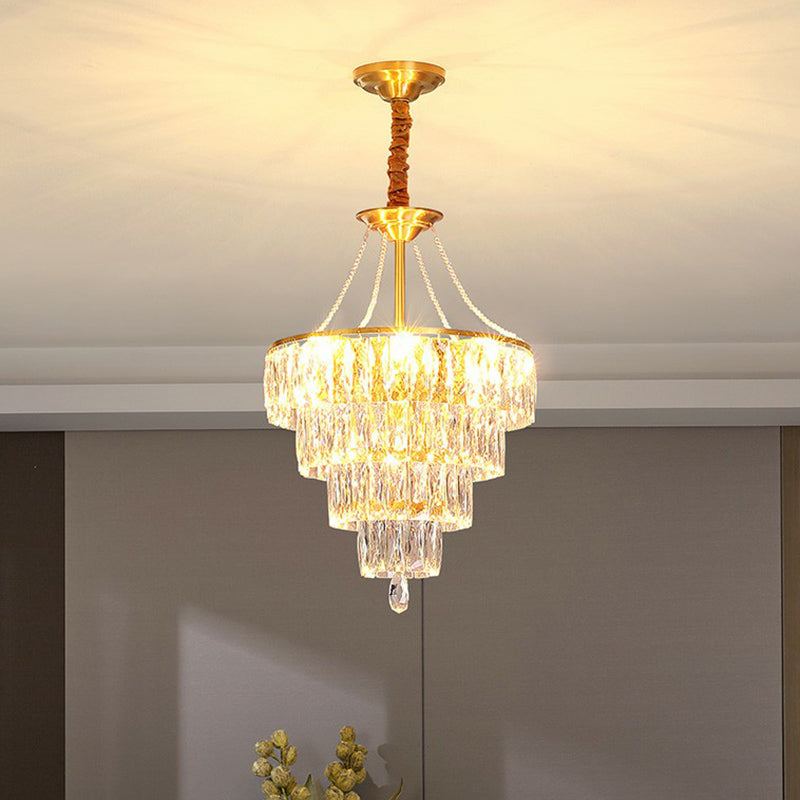 Minimalist Luxurious Conic Suspension Light Crystal 6 Lights Chandelier in Gold - Rebooters