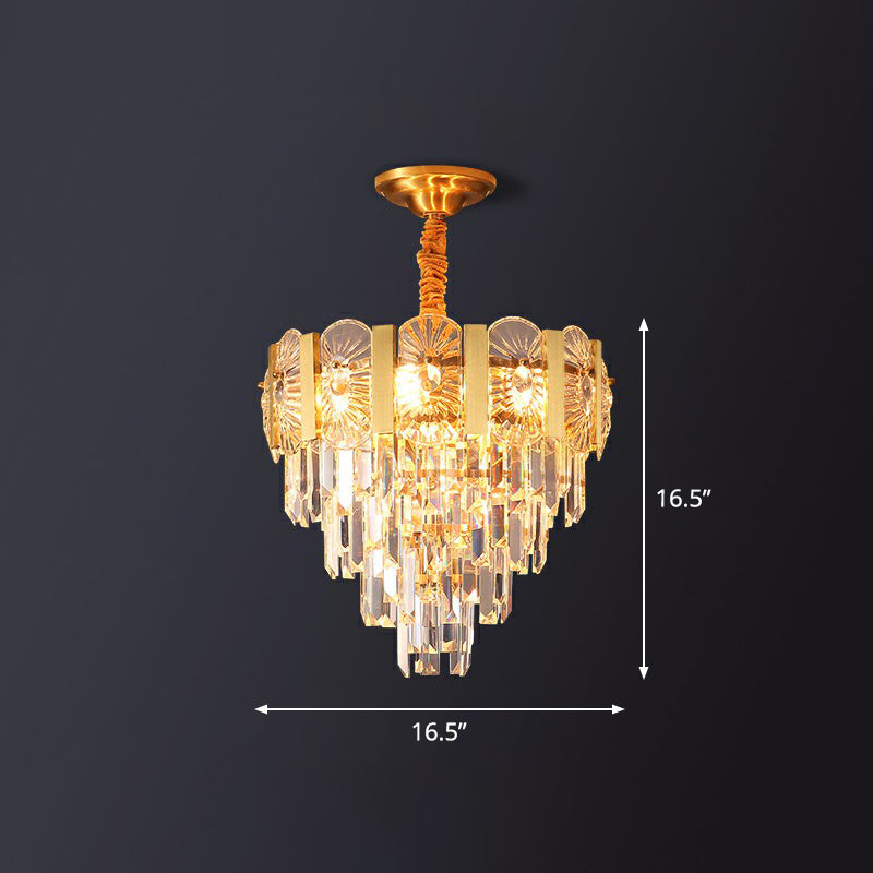 Minimalist Luxurious Conic Suspension Light Crystal 6 Lights Chandelier in Gold - Rebooters