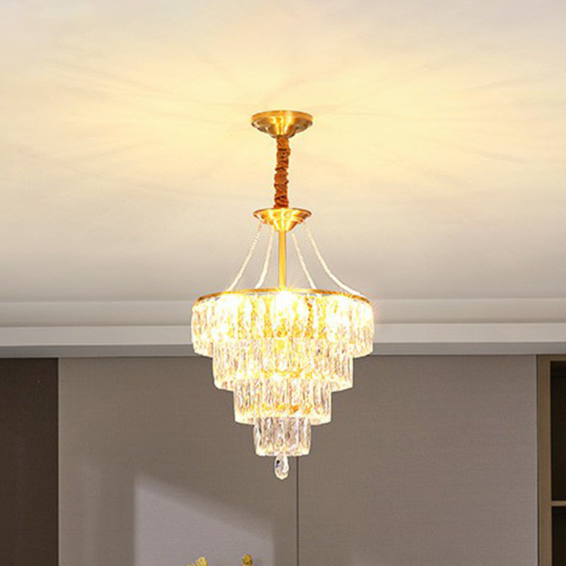 Minimalist Luxurious Conic Suspension Light Crystal 6 Lights Chandelier in Gold - Rebooters