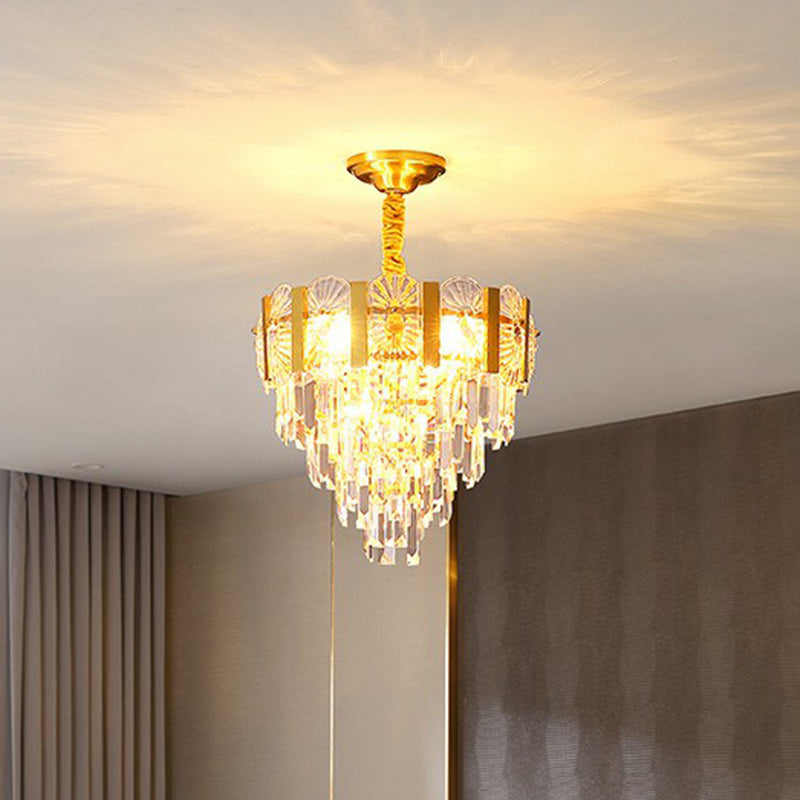 Minimalist Luxurious Conic Suspension Light Crystal 6 Lights Chandelier in Gold - Rebooters