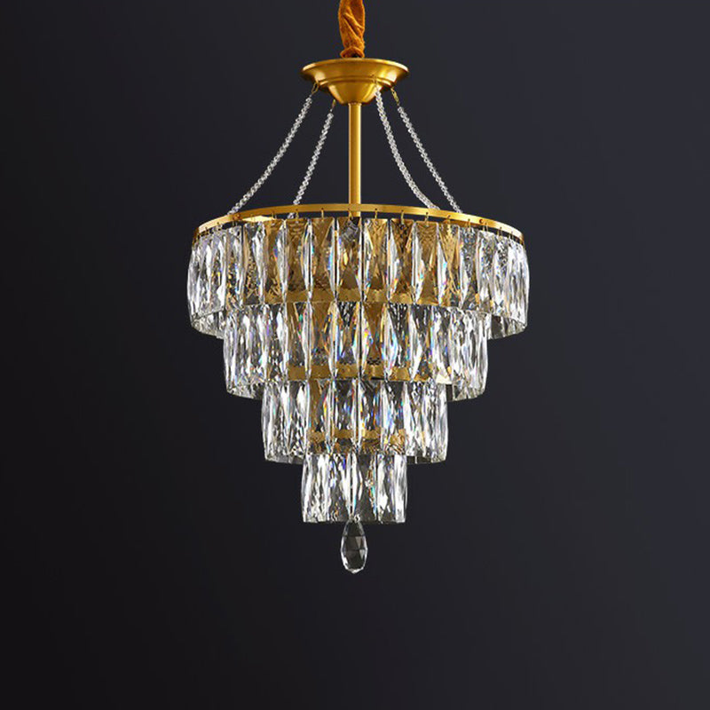 Minimalist Luxurious Conic Suspension Light Crystal 6 Lights Chandelier in Gold - Rebooters