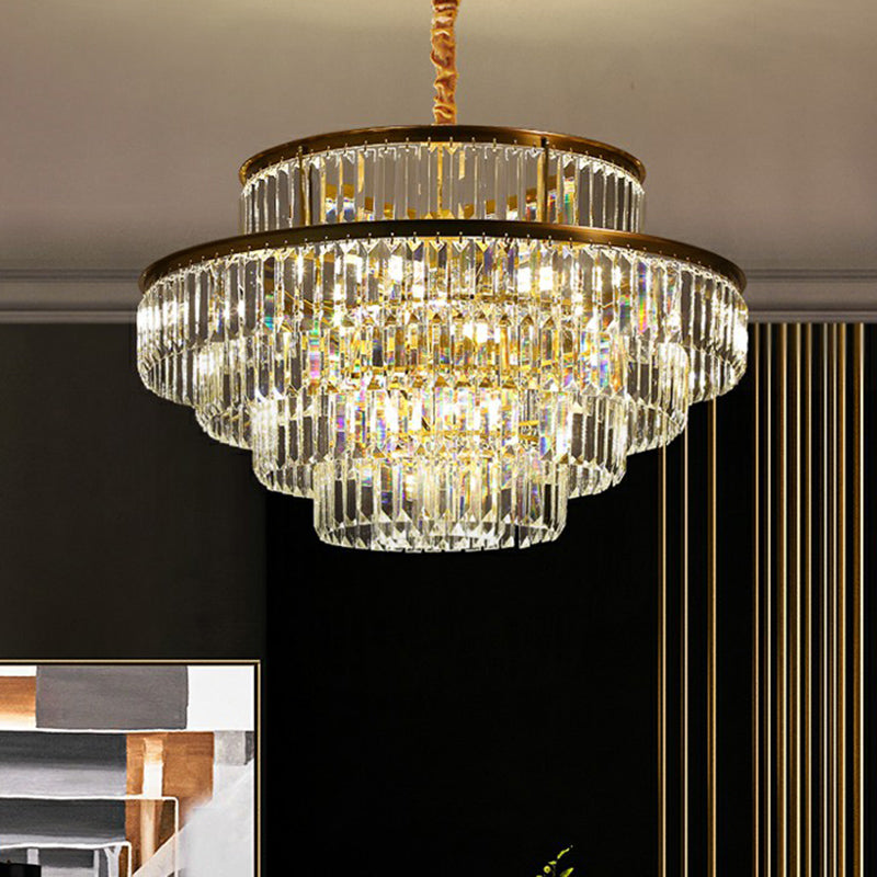 Circular Suspension Pendant Light Modern Crystal Prism Chandelier - Rebooters