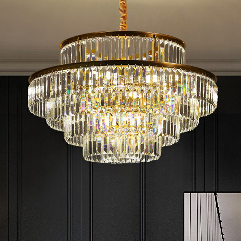 Circular Suspension Pendant Light Modern Crystal Prism Chandelier - Rebooters