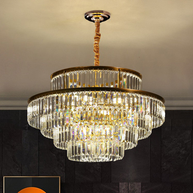 Circular Suspension Pendant Light Modern Crystal Prism Chandelier - Rebooters