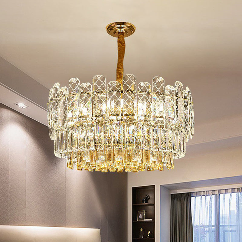 Simple Style Drum Chandelier Rectangular-Cut Crystal 9-Bulb Ceiling Lighting - Rebooters