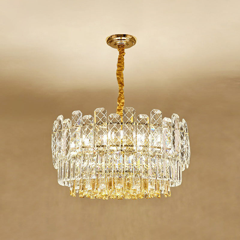 Simple Style Drum Chandelier Rectangular-Cut Crystal 9-Bulb Ceiling Lighting - Rebooters